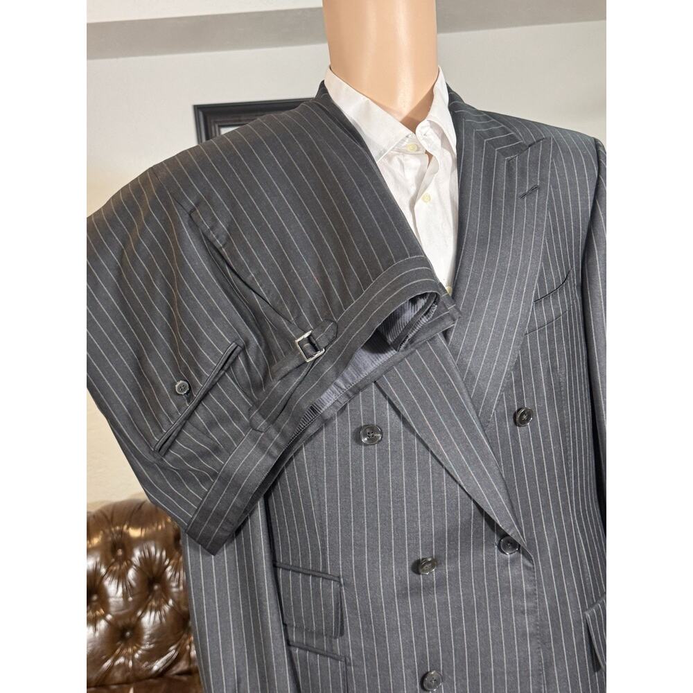 Tom Ford NWOT Striped Black Wool Suit Double Breasted Peak Lapels 54L 44L 37x34